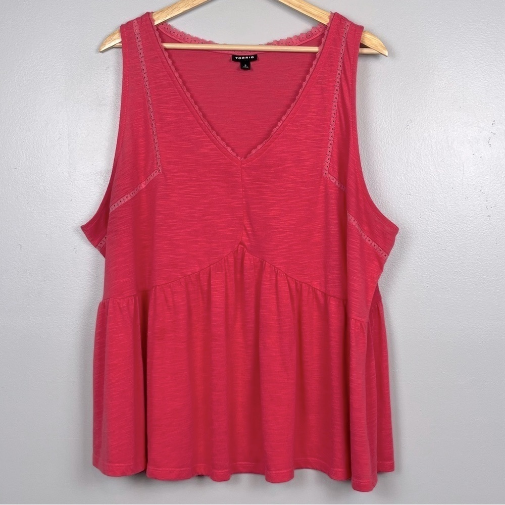 Torrid pink sleeveless babydoll peplum hem v-neck top, size 3X.
